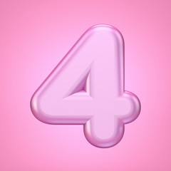 Pink font Number 4 FOUR 3D