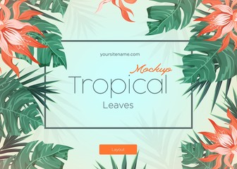 Bright tropical background with jungle plants. Exotic pattern with tropical leaves