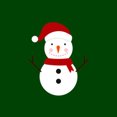 Cute snowman illustration in flat style. Winter symbol, icon. Christmas or New Year greeting card design element.