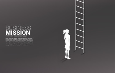 silhouette of businesswoman ready to go up with ladder. Concept of vision mission and goal of business