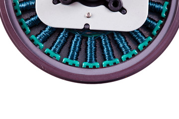 Copper winding of the interior of an electric motor.
