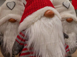 Puppets of Christmas gnomes in a group