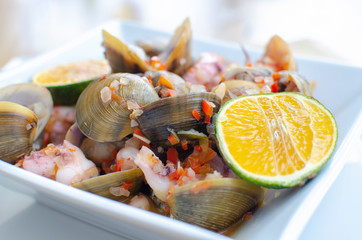 clams with seafood, Spanish cuisine