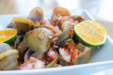 clams with seafood, Spanish cuisine