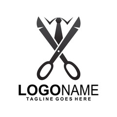 scissors and shirt logos, clothes tailor or barber logos