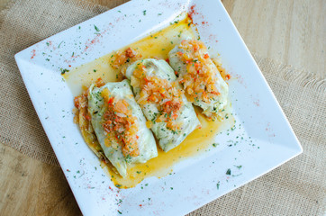 Loin with cabbage, pork rolls - Spanish cuisine