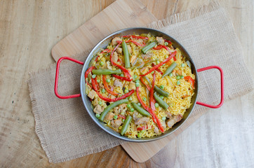 Valencian paella, chicken, pork and vegetables - Spanish cuisine