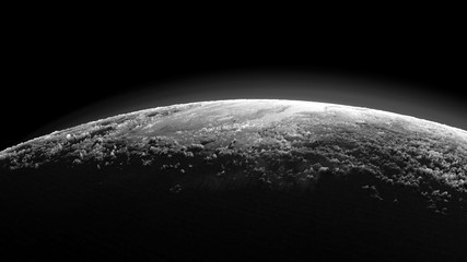  Planet from space, space view of planet in black and white 3d animation