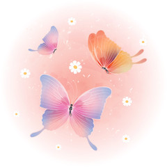 Cute butterfly watercolor. beautiful flying butterfly
