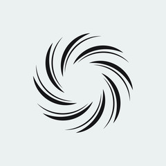 Black oblique curved stripes in round form. Geometric art. Monochrome background. Design element for logo, prints, frame, symbol, sign, template, presentation and textile pattern