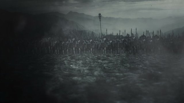 Roman Army Standing in a Battlefield Under a Storm