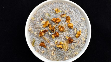 Bowl of Chia Seed Pudding with Walnuts