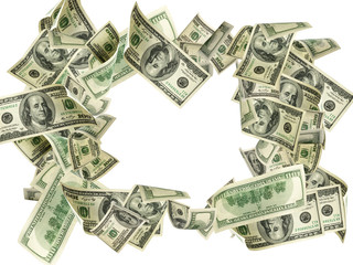 Us dollar. American money, falling cash. Flying hundred dollars isolated.