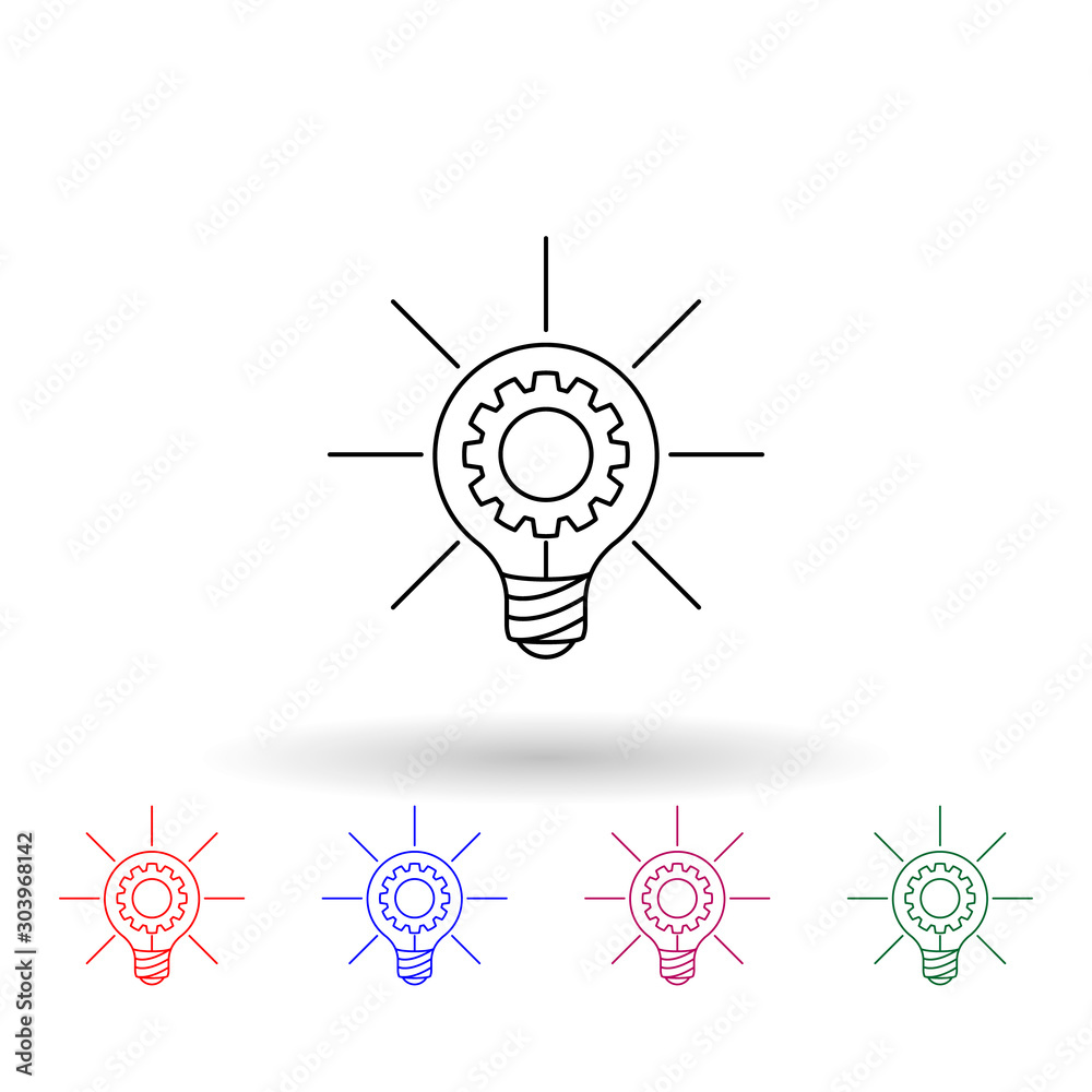 Poster light bulb and gear multi color icon. simple thin line, outline vector of idea icons for ui and ux, 