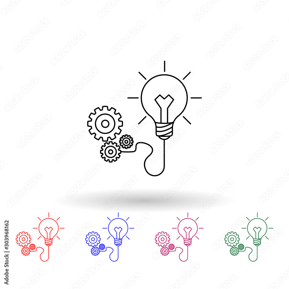 Poster light bulb and gears multi color icon. simple thin line, outline vector of idea icons for ui and ux,