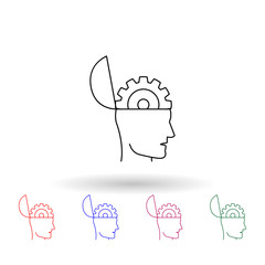 Head with a gear multi color icon. Simple thin line, outline vector of idea icons for ui and ux, website or mobile application