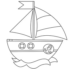 Coloring Page Outline Of cartoon sail ship. Images of transport for children. Vector. Coloring book for kids