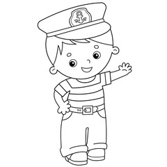 Coloring Page Outline of cartoon sailor. Profession. Coloring book for kids.