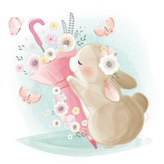 Cute Bunny Holding a Pink Umbrella