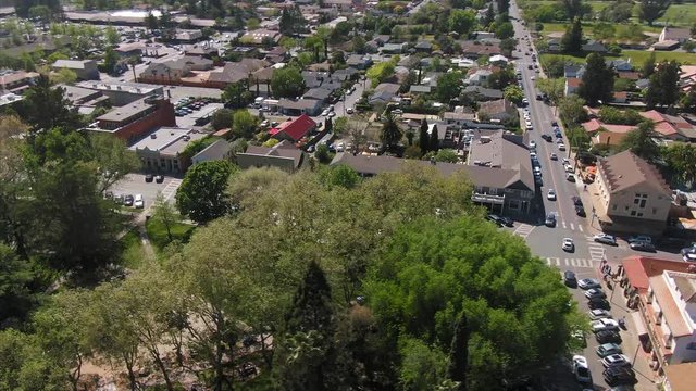 Aerial: Downtown Sonoma & Sonoma Plaza. California, USA