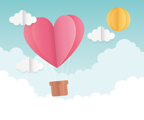 happy valentines day origami heart hot air balloon sun sky
