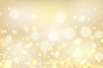 Golden bokeh background. Christmas glowing lights. Holiday decorative effect.