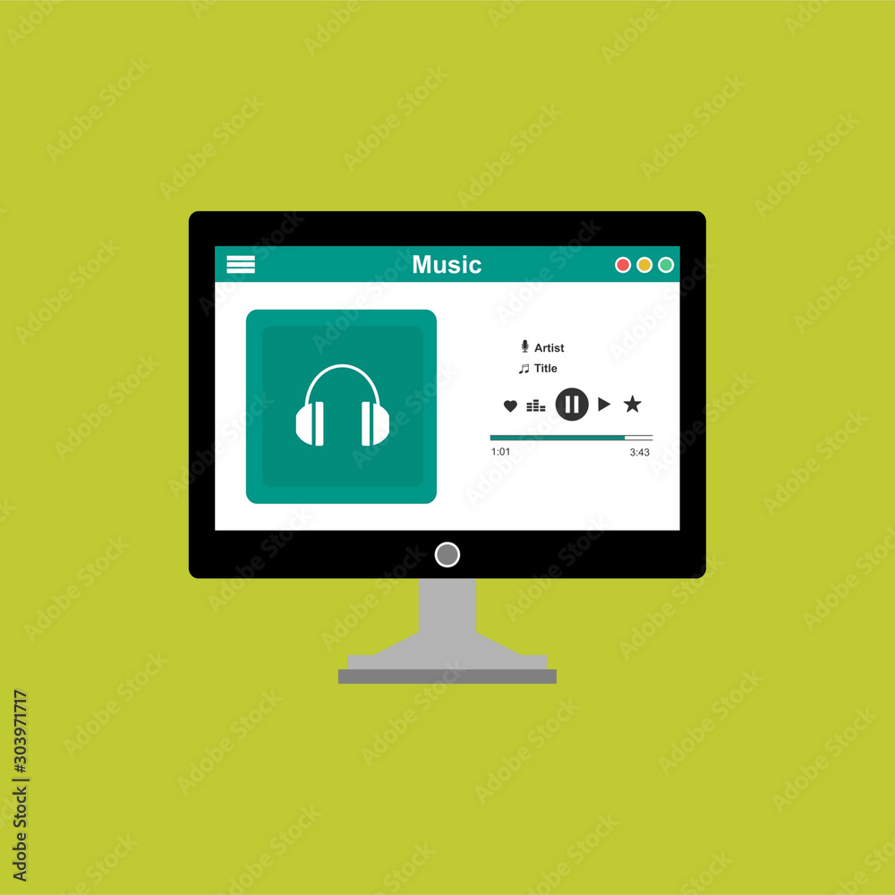 Wall mural mobile music application interface design concept isolated on colored background flat vector illustr