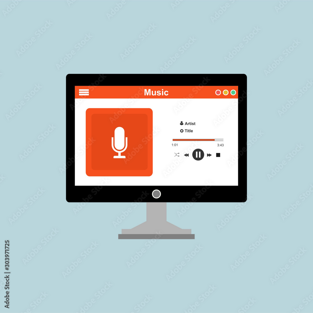 Wall mural mobile music application interface design concept isolated on colored background flat vector illustr
