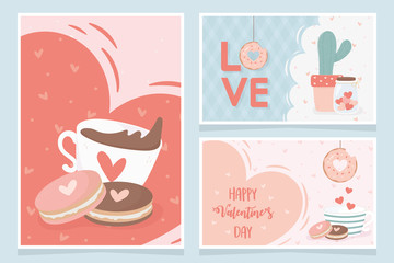 happy valentines day chocolate cup with cookies love heart cactus gifts banners