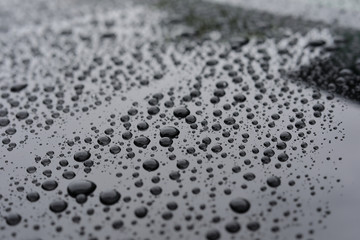 water rain drop on black modern vehicle car with glass coating glossy