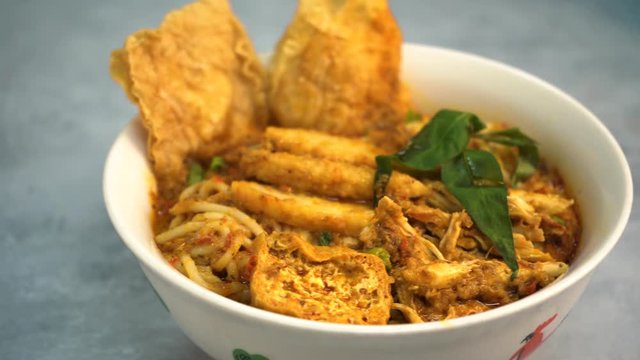 Hot and spicy curry noodle on the table