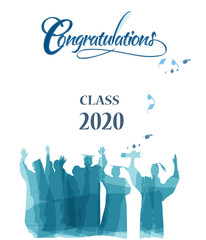 Congratulations typography with class 2020 with silhouettes of graduates celebrating. - 303975156