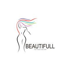 Sexy logo, Elegant woman silhouettes in a linear sketch style, Vector lady poses