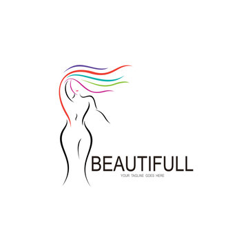 Sexy logo, Elegant woman silhouettes in a linear sketch style, Vector lady poses