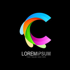 C logo with colorful design illustration, Letter c icon 3d, Colorful logo