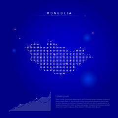 Mongolia illuminated map with glowing dots. Dark blue space background. Vector illustration