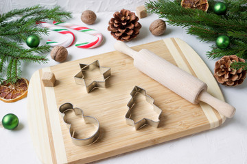 Fototapeta na wymiar Kitchen tools for the sentence of Christmas cookies.