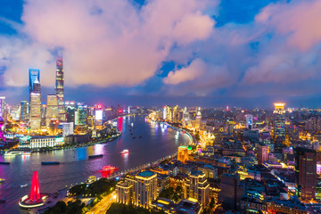 Fototapeta premium Aerial view of Shanghai skyline at night,China.
