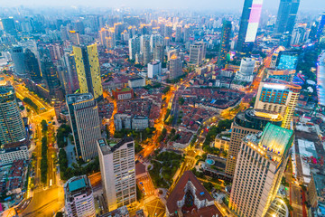 Fototapeta na wymiar Aerial view of Shanghai cityscape at night,China.