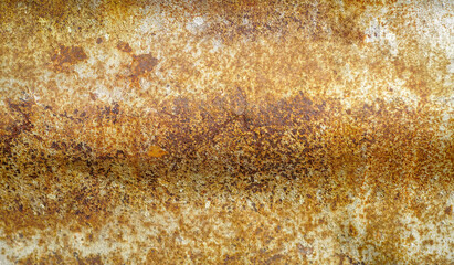 Rusted white painted metal wall. Rusty metal background with streaks of rust. 