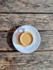 cup of coffee on wooden table