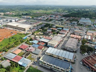 Kuching, Sarawak / Malaysia - November 20 2019: Aerial view of the Siburan village at Mile 17 of the Kuching-Serian Road, Sarawak.