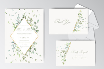 Elegant Watercolor Wedding Invitation Card with Greenery Foliage