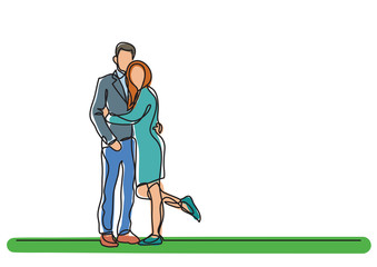 continuous line drawing of couple standing hugging