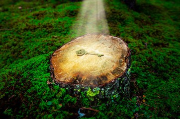 Vintage Key In Shining Beam of Light Conceptual