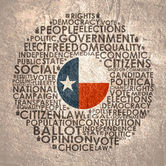 Words cloud relative for voting. Circle frame. Flag of the Texas, USA