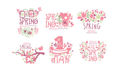 Tender Spring Labels and Logos with Original Design Concept Vector Set