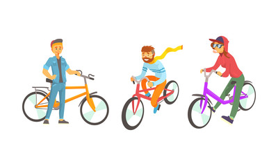 Bike Riders Wearing Hipster Clothing Vector Set