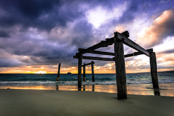 Dusk sunset view from Hamelin Bay, Perth, Australia looking towards Indian Ocean 