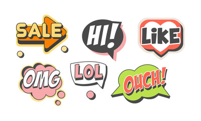 Speech Labels with Text Vector Set. Flat Shapes with Words